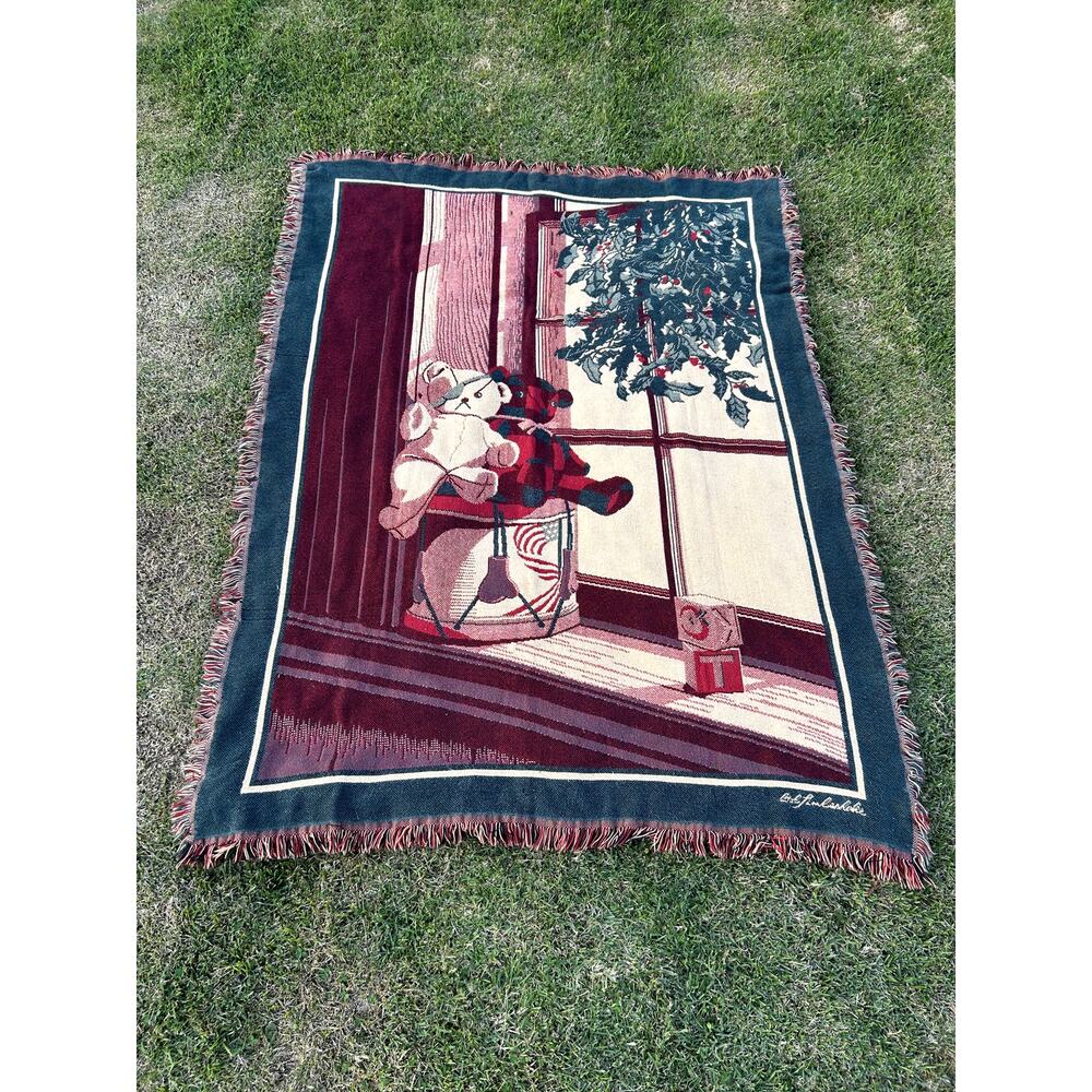 Vintage Bob Timberlake Christmas Teddy Bears Tapestry Blanket